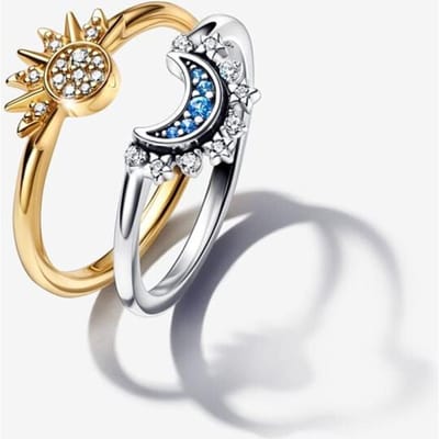 Ensemble de Bagues Célestes Soleil et Lune pour Femmes Création de Bijoux de Luxe Cadeaux Dernier Modèle Authentique Ensemble de Bagues Jour et Nuit pour Couple Cuivre Véritable 9 gray