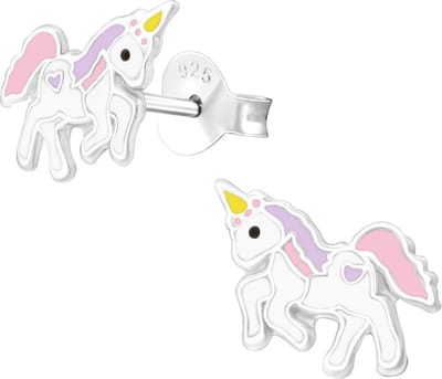 Fako Bijoux® - Kinderoorbellen - 925 Zilver - Eenhoorn - Unicorn - 10x7mm - Pastel
