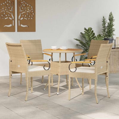 vidaXL - Tuinstoelen - 4 - st - Beige - en - Crème - Wit - Poly - Rattan - en - Acacia