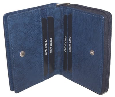 Oi donker blauwe leren rits portemonnee compact model met speels motiefje / beurs met rits voor muntgeld / kleine afsluitbare portemonnee voor 6 pasjes / beveiligd tegen skimmen / blauw leer / 293Blue