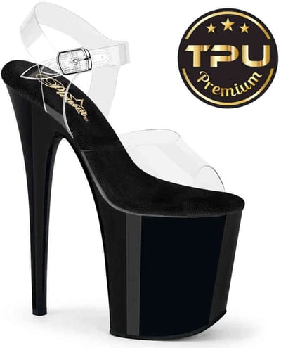 Pleaser - FLAMINGO-808PREM Sandaal met enkelband, Paaldans schoenen - US 5 - 35 Shoes - Transparant
