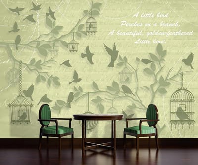 Birds Trees Green Photo Wallcovering