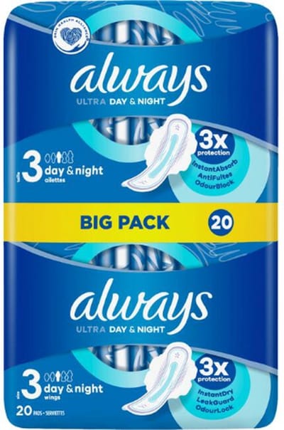 Always - Maandverband Ultra Day & Night - Met Vleugels - Maat 3 - 8 x 20 - 160 Pads