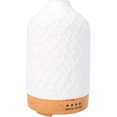 Diffuseur d'huiles essentielles Céramique Aspect Bois Diffuseur d'aromathérapie Parfumé Brume Froide Humidificateur avec Lumière pour Chambre Bureau