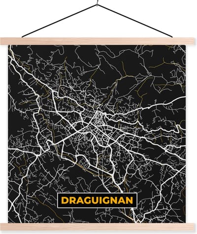 Posterhanger incl. Poster 40x40 cm - Schoolplaat - Draguignan - Stadkaart - Plattegrond - Kaart - Frankrijk - Textielposter - Blanke latten - Stadskaart