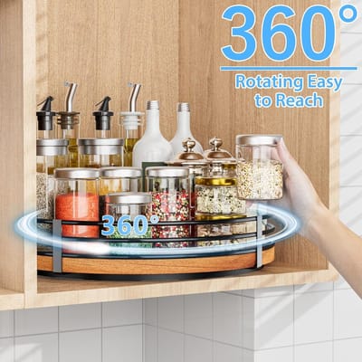 Famanu - 12" Lazy Susan Draaitafel Organizer – Eikenhout Lazy Susan voor Kast Keuken Aanrecht Eettafel Pantry Kast Badkamer Koffie Bar Opslag Kruidenrek Home Decor