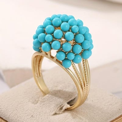 Bague Bohème Créative Imitation Turquoise Perles Rondes Multicouches, Tendance Rétro pour Femmes Style Ethnique Accessoires de Vacances 10 blue