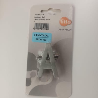 Huisnummer Nummer Inox RVS Letter A Litto Assa Abloy 50mm Onzichtbare Bevestiging