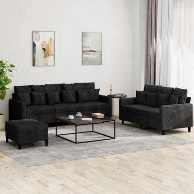 vidaXL - 3-delige - Loungeset - met - kussens - fluweel - zwart