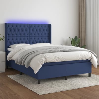 vidaXL - Boxspring - met - matras - en - LED - stof - blauw - 140x190 - cm