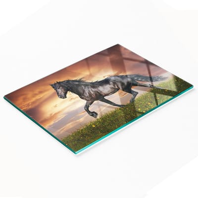 Duurzame en stijlvolle snijplank van gehard glas met paardenmotief, 80x52 cm