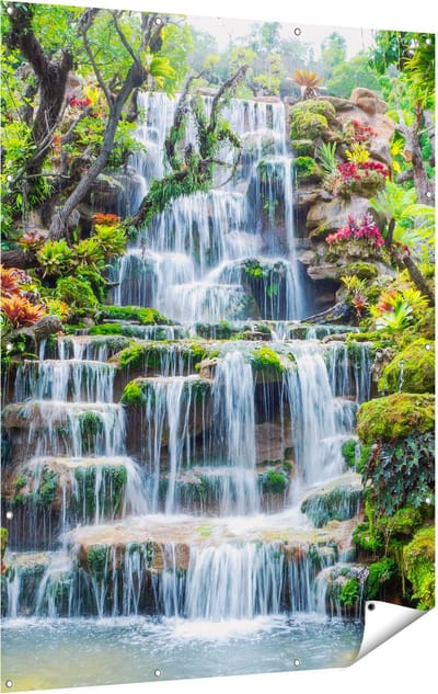 Gards Tuinposter Tropische Waterval in Thailand - 120x160 cm - Tuindoek - Tuindecoratie - Wanddecoratie buiten - Tuinschilderij