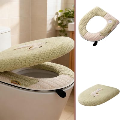 Wasbare Toiletbrilhoes 43.5 x 37.5 cm met Handvat, Waterdichte PU Toiletzitting Bescherming, Warm en Comfortabel voor Ovale Toiletten, Set van 2