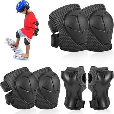 Kinder Beschermingsset - Knie Elleboog - Actieve Spelletjes - Ademend Gaasontwerp - 3-8 Jaar - Zwart