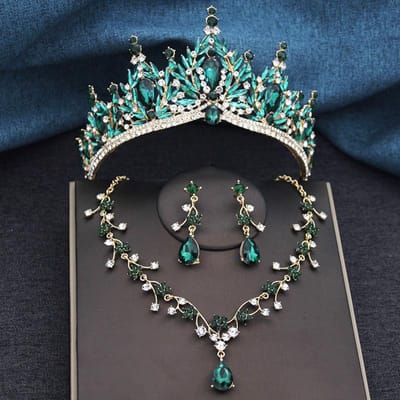 3 Pièces Couronne de Princesse Ensembles de Bijoux de Mariée pour Femmes Tiaras et Collier Ras du Cou à Fleurs Boucles d'Oreilles Robe de Mariée Ensemble de Bijoux de Mariée gray