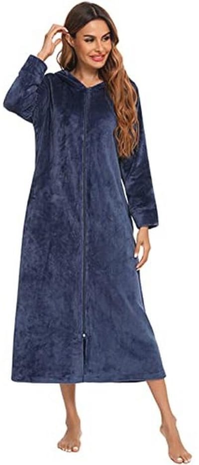 Vrouwen Zip Up Fleece Robe Pluche Badjas Zachte Warme Pajama Casual Loungewear