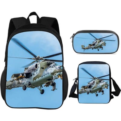 Helikopterrugzak, etui, schoudertas, 3-delige set, mechanisch printen, beste verjaardagscadeau voor jongens en meisjes op school gray