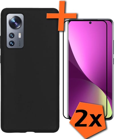 Hoes - Met 2x Screenprotector - Geschikt voor Xiaomi 12 - Sterk & Shockproof - Back Cover - Siliconen Case - Telefoon Hoes - Zwart