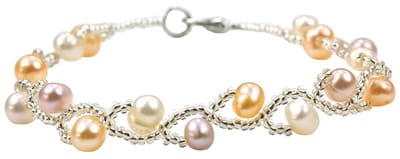 Zoetwaterparel armband Twist Pearl Soft Colors - echte parels - wit - roze - zalm - oranje - zilver - sieraden zakje