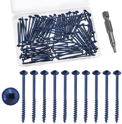 Assortiment van 101 stuks Pocket Hole Schroeven 8 x 2-1/2 met Aandrijfbits, Geschikt voor Houtbewerking en Tuinmeubelen, Coarse Thread en Vierkante Aandrijving