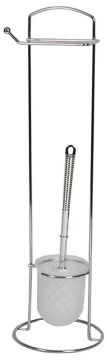 Wc/toiletborstel met toiletrolhouder - RVS - 60 cm - Toilet/badkameraccessoires - wc-borstel