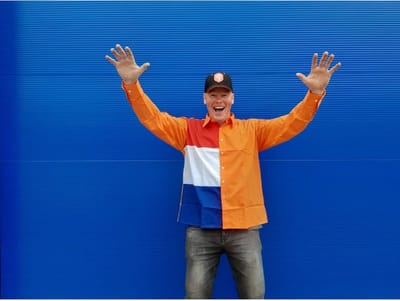 koningsdag overhemd oranje met rood-wit-blauwe vlakken - Maat L konings shirt
