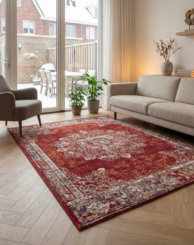 Flycarpets Klassiek Vintage Vloerkleed Maderno - Rood / Multi - 200x280 cm - Perzisch Tapijt Laagpolig - Woonkamer