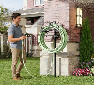 Tuinslang Organizer - Slanghouder - Tuinonderhoud - Afneembaar Ontwerp - 150 FT Slang - Zwart