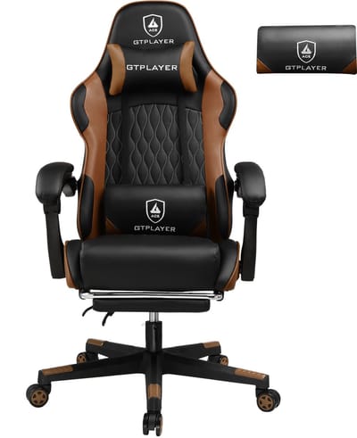 GTPLAYER - Ergonomische Gamingstoel - Met Lendenkussen en Voetensteun - Bruin
