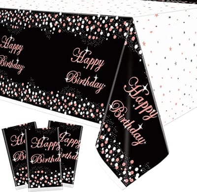 Ultiluxe® Tafellaken Wegwerp - Happy Birthday - Dun Tafelkleed - Tafeldecoratie - 130 x 220 cm - Partydecoratie - Waterafstotend - Kunststof - Voor feestjes en verjaardagen - Roze/zwart/wit