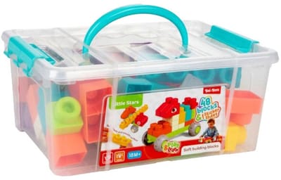 Magic Soft Building Blocks - 48 zachte bouwblokken set - inclusief sticker sheets - creatief en educatief speelgoed - stimuleert motoriek en fantasie - veilige en zachte materialen - stevige hersluitbare opbergdoos - ideaal voor jonge bouwers