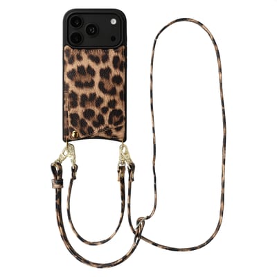 Selencia Hoesje - Geschikt voor Apple iPhone 18 Pro Max / 17 Pro Max - Backcover met koord en pashouder - Leopard