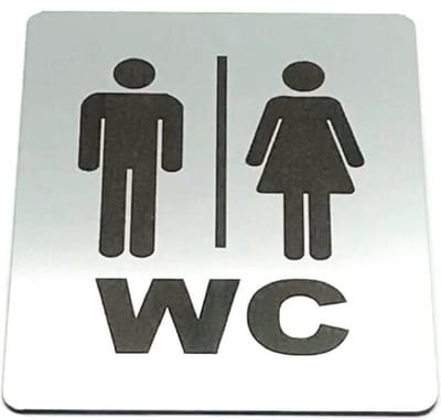 Deurbordje - WC bordje - WC - Toiletbord - Bordje - RVS Look - Pictogram - Heren Dames - Man Vrouw - incl. 3M-tape plakstrip - 10 cm x 12 cm x 1,6 mm - 5 Jaar Garantie