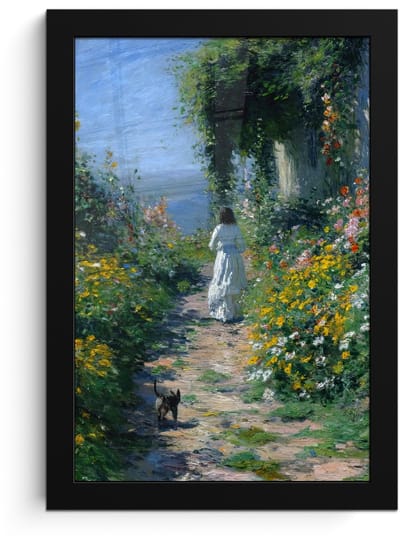 Poster in lijst - Fotolijst 20x30 cm - Posters - Kat - Vrouw - Bloemen - Huis - Posterlijst zwart - Decoratie - Wanddecoratie woonkamer - Muurdecoratie slaapkamer