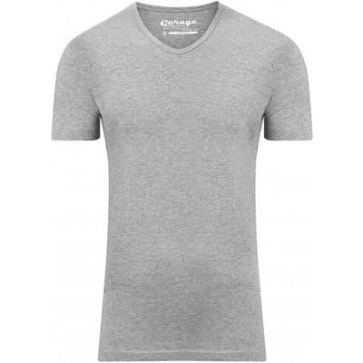 Garage 202 - Bodyfit T-shirt V-hals korte mouw grijs melange XXL 80% katoen 15% viscose 5% elastan