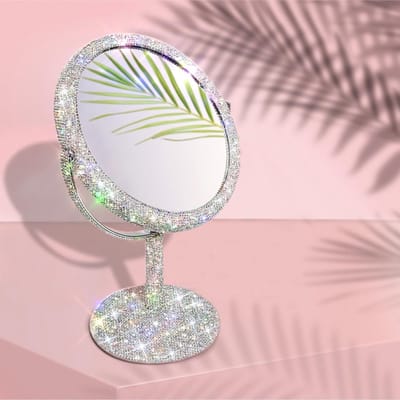 Make-upspiegel Luxe - Vergrotende Spiegel - Make-up Aanbrengen - Dubbelzijdig Glas - 33 cm Hoog - Met Strass