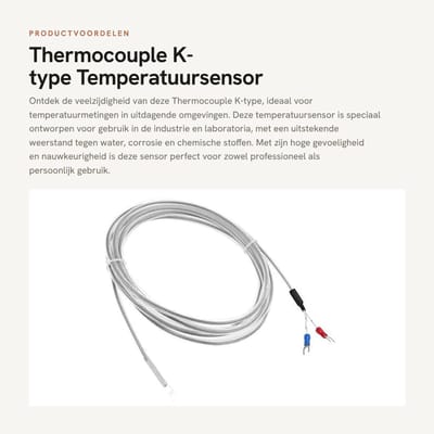 Dailygoods- Thermokoppel K-type - Temperatuursensor - 300 cm Lengte - Waterdicht - Corrosieweerstand - Hoge gevoeligheid en nauwkeurigheid