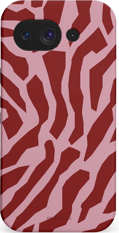 Casetastic Hoesje Geschikt voor Google Pixel 10a - Stijlvolle Beschermende Duo-layer Case - Rode Roze Framboos Zebra Strepen