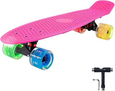 Skateboards Met LED Lichtwiel - Mini 22 "4E Generatie Cruise-Skateboard Compleet Voor Meisjes, Jongens, Volwassenen, Jongeren, Kinderen En Beginners,Pink