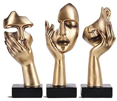 3-delige denker beeldjes set - zwart goud abstracte kunst figuren voor plank, salontafel of bureau, hars, 15 cm