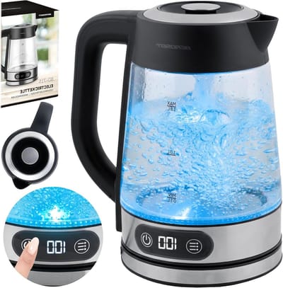 Elektrische Waterkoker - Thee Ketel Glazen Ketel - Dranken Bereiden - Temperatuurregeling 40-100°C - 18 liter - Zilver Zwart