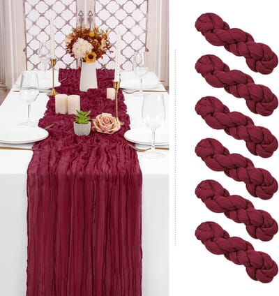 6 Pack bordeaux kaasdoek tafelloper gaas tafelloper 10FT lange semi-transparante tafelloper boho of rustieke bruiloft tafel decor voor bruiloft decor boogdrapping bruids douche vakantiefeest
