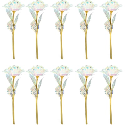 10 STKS Kunstbloemen Glitter Goudfolie Plastic Simulatie Roos Bloem voor Bruiloft Vakantiecadeau white