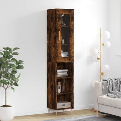vidaXL - Hoge - kast - 34,5x34x180 - cm - bewerkt - hout - gerookt - eikenkleurig