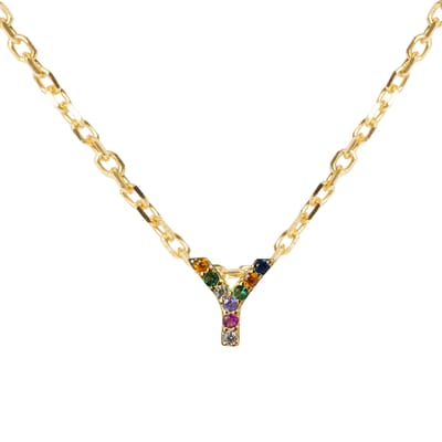 Luxenter Sterling Zilver 925 collier met Veelkleurige Zirkonia afgewerkt in 18K geel goud - Alfabet