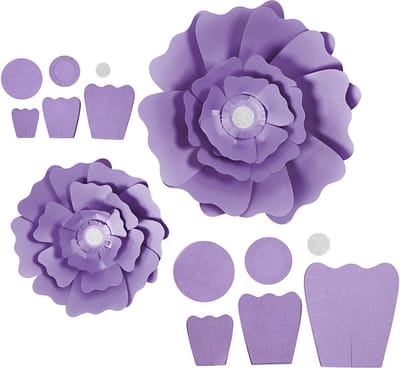 Papieren bloemen, d 15+25 cm, 230 gr, paars, 2 stuk/ 1 doos