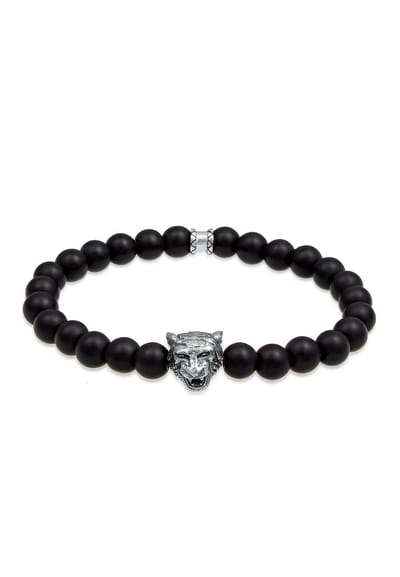 KUZZOI - Armband - Heren Tijgerkop Onyx Edelstenen Zwart 925 Zilver - Heren