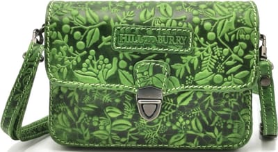 Hillburry Leren Festivaltasje met Bladeren Reliëf groen - (bxhxd) ca. 18cm x 12cm x 5cm
