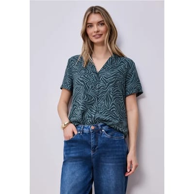 Blouse met korte mouwen en bowlingkraag