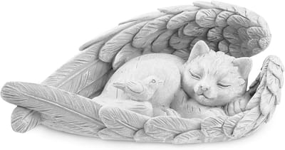 JeiibrZui Kattenengel Herdenkingsbeeld - 12 Cm - 1 Stuk - Grijs - Troostrijk Huisdier Monument Voor Binnen En Buiten